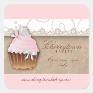 Cupcake Bakery  Cute Lace Vierkante Sticker