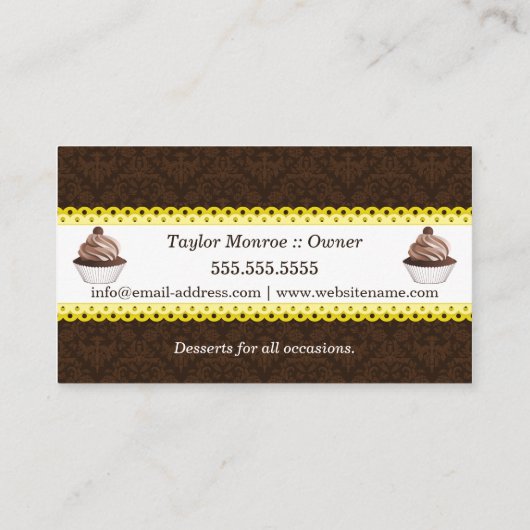 Cupcake Bakery Damask Scalloped Border Visitekaartje (Achterkant)