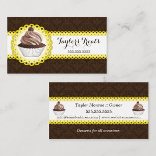 Cupcake Bakery Damask Scalloped Border Visitekaartje