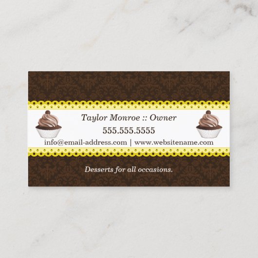 Cupcake Bakery Damask Scalloped Border Visitekaartje (Achterkant)