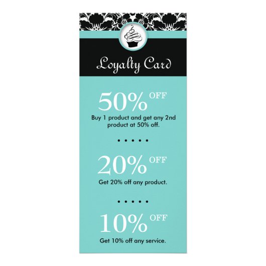 Cupcake Bakery Desserts Flower Damask Blue Reclamekaart (Voorkant)