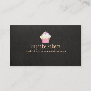 Cupcake Bakery Faux Black Linen Visitekaartje