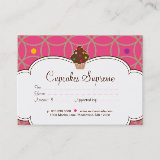 Cupcake Bakery Gift Certificate Stip Pink White Kortingskaartje (Voorkant)