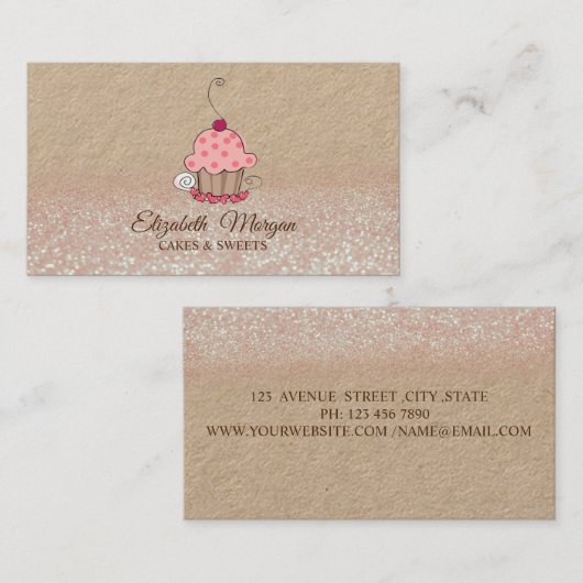 Cupcake,Bakery Glitter Ombre Rustic Kraft Visitekaartje (Voorkant / Achterkant)