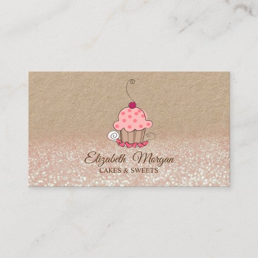 Cupcake,Bakery Glitter Ombre Rustic Kraft Visitekaartje (Voorkant)