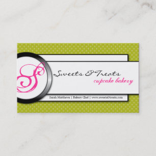 Cupcake Bakery Green Pink Monogram Visitekaartje