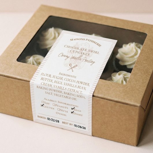 Cupcake Bakery Ingredients & Allergy Food Label