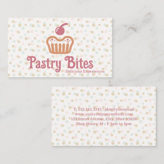 Cupcake Bakery Logo | Polka Dot Pattern Visitekaartje (Voorkant / Achterkant)