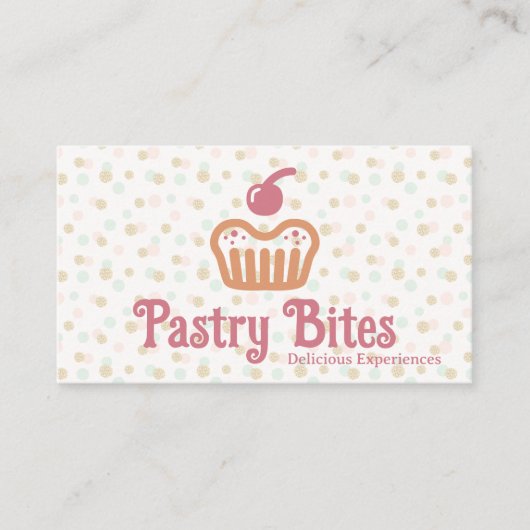 Cupcake Bakery Logo | Polka Dot Pattern Visitekaartje (Voorkant)