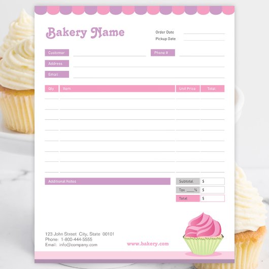 Cupcake Bakery Order Form of Factuur Notitieblok