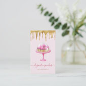 Cupcake Bakery Pink Faux Gold Foil Drip Visitekaartje (Staand voorkant)