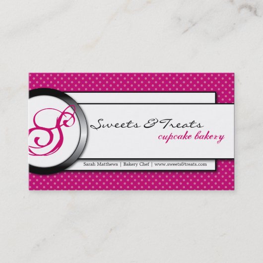 Cupcake Bakery Pink White Monogram Visitekaartje (Voorkant)