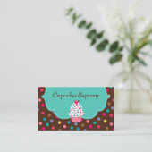 Cupcake Bakery Polka Dots Brown Green Heart Visitekaartje (Staand voorkant)