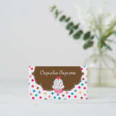 Cupcake Bakery Polka Dots Brown Heart Visitekaartje (Staand voorkant)
