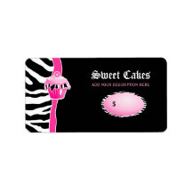 Cupcake bakery price label zebra retro pink black