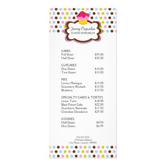 Cupcake Bakery Promotionele prijslijst Reclamekaart (Voorkant)