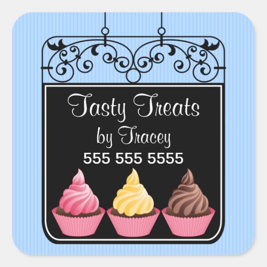 Cupcake Bakery Storefront Sign Square Stickers (Voorkant)
