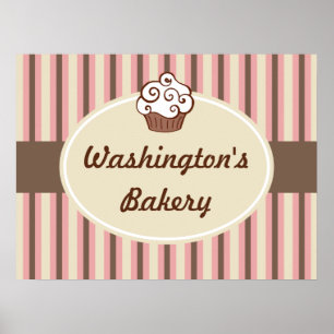 Cupcake Bakery Striped Sign Poster