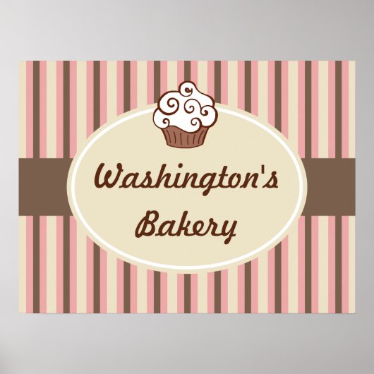 Cupcake Bakery Striped Sign Poster (Voorkant)