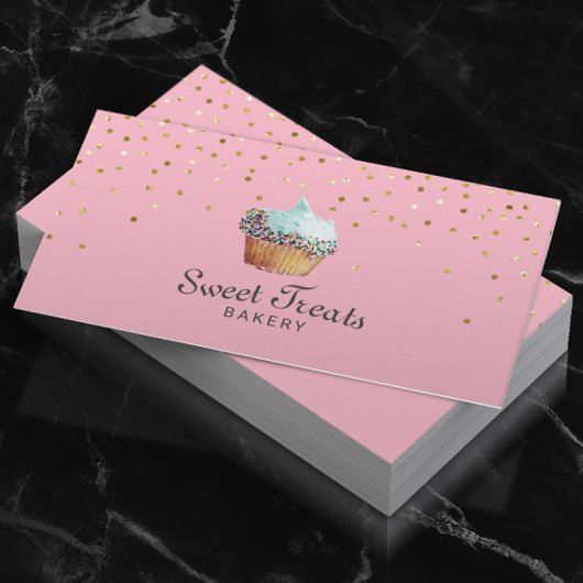 Cupcake Bakery Sweet Behandelt Gold Confetti Pink Visitekaartje