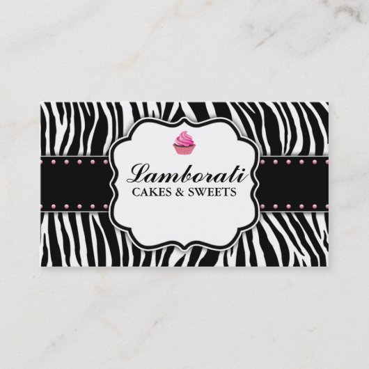 Cupcake Bakery Zebra Print Pink Elegant Moderne Visitekaartje (Voorkant)