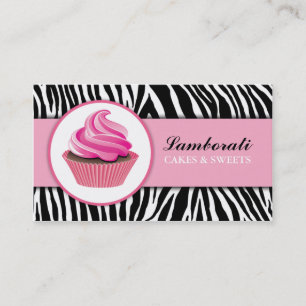 Cupcake Bakery Zebra Print Pink Elegant Moderne Visitekaartje
