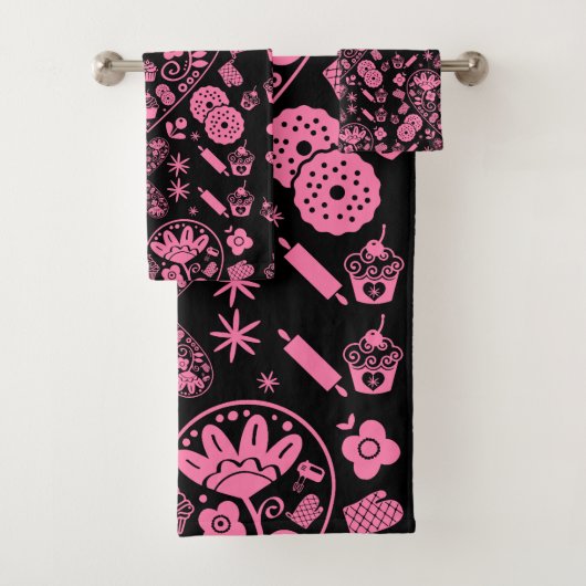 Cupcake bakken Folk Art Bad Handdoek (Insitu)
