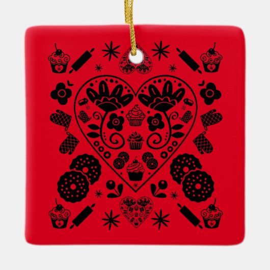 Cupcake bakken Folk Art Keramisch Ornament (Voorkant)