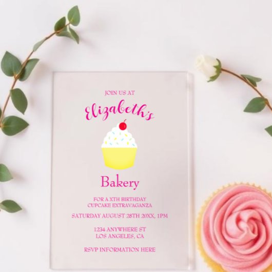 Cupcake Bakken Verjaardag Acryl Uitnodigingen