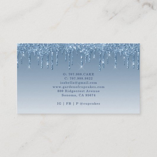 Cupcake Bakker Bloemen Cupcake Blauw Glitter Drips Visitekaartje (Achterkant)