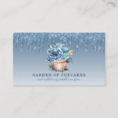 Cupcake Bakker Bloemen Cupcake Blauw Glitter Drips Visitekaartje (Voorkant)