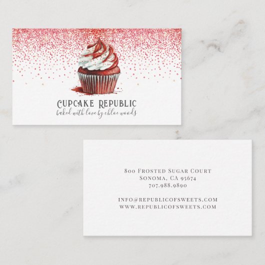 Cupcake Bakker Gebak Chef Rood Fluweel Roze Glitte Visitekaartje (Voorkant / Achterkant)