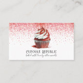 Cupcake Bakker Gebak Chef Rood Fluweel Roze Glitte Visitekaartje (Voorkant)