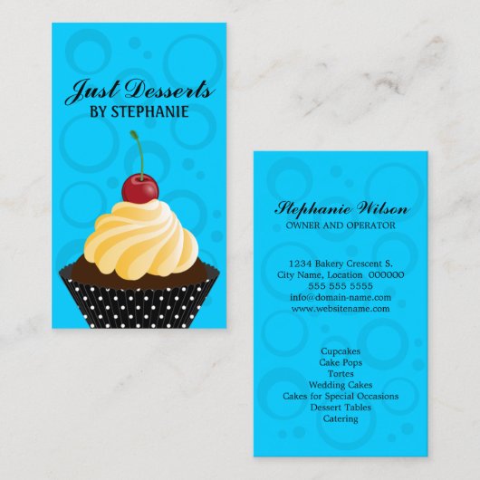Cupcake bakkerblauw visitekaartje (Voorkant / Achterkant)