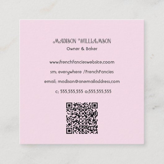 Cupcake Bakkerij | Bakker Chef Marmer OR Code Vierkante Visitekaartje (Achterkant)