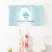 Cupcake Bakkerij Banketbakker Turquoise Glitterspr Spandoek (Insitu)