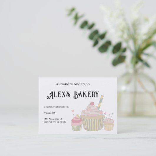 Cupcake bakkerij bedrijf visitekaartje (Staand voorkant)