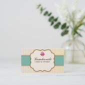 Cupcake bakkerij beige legant retro moderne stripe visitekaartje (Staand voorkant)