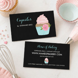 Cupcake Bakkerij Black Aqua Bloem Visitekaartje