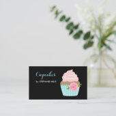 Cupcake Bakkerij Black Aqua Bloem Visitekaartje (Staand voorkant)