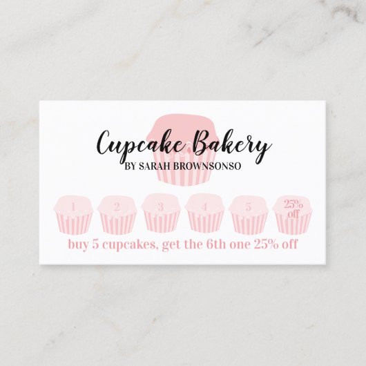 Cupcake Bakkerij Cafe Trouw Stempel Korting Visitekaartje (Voorkant)