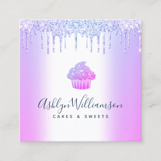 Cupcake bakkerij Chef Chic Glitter Drift Paars Blu Vierkante Visitekaartje (Voorkant)