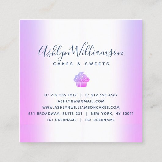 Cupcake bakkerij Chef Chic Glitter Drift Paars Blu Vierkante Visitekaartje (Achterkant)