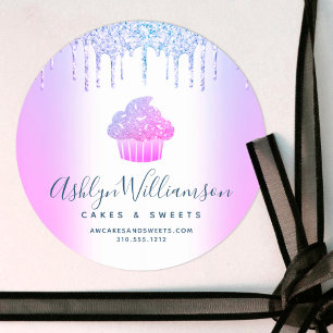 Cupcake bakkerij Chef Chic Paars Blue Glitter Driv Ronde Sticker