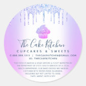 Cupcake bakkerij Chef Chic Paars Glitter Drip Lega Ronde Sticker (Voorkant)