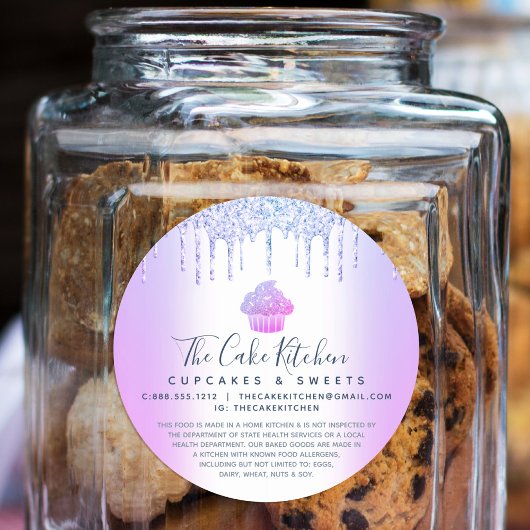 Cupcake bakkerij Chef Chic Paars Glitter Drip Lega Ronde Sticker