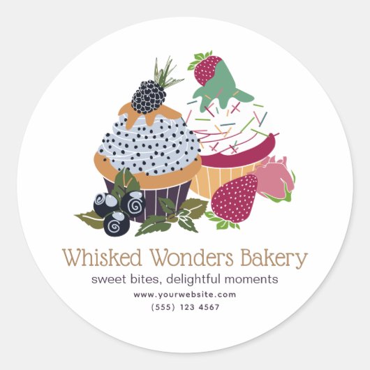 Cupcake Bakkerij Chef Ronde Sticker (Voorkant)