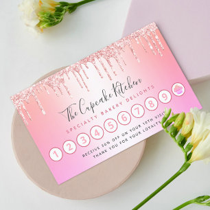 Cupcake bakkerij Chef Roos Gold Glitter Roze regen Klantenkaartje