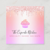 Cupcake bakkerij Chef roze regenboog Roos Glitter  Vierkante Visitekaartje (Voorkant)