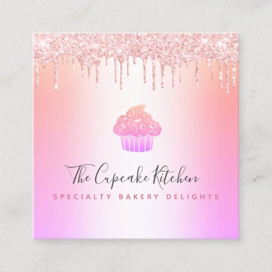 Cupcake bakkerij Chef roze regenboog Roos Glitter  Vierkante Visitekaartje (Voorkant)